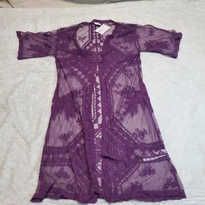 NWT Lularoe Dark Purple Lace Boho Preppy Fairy Romantic Flowy Sheer Kimono Small